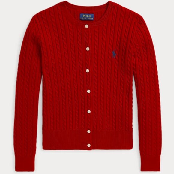 POLO RALPH LAUREN Mini-Cable Cotton Red Long Sleeve Cardigan Large 12-14 - Picture 1 of 16
